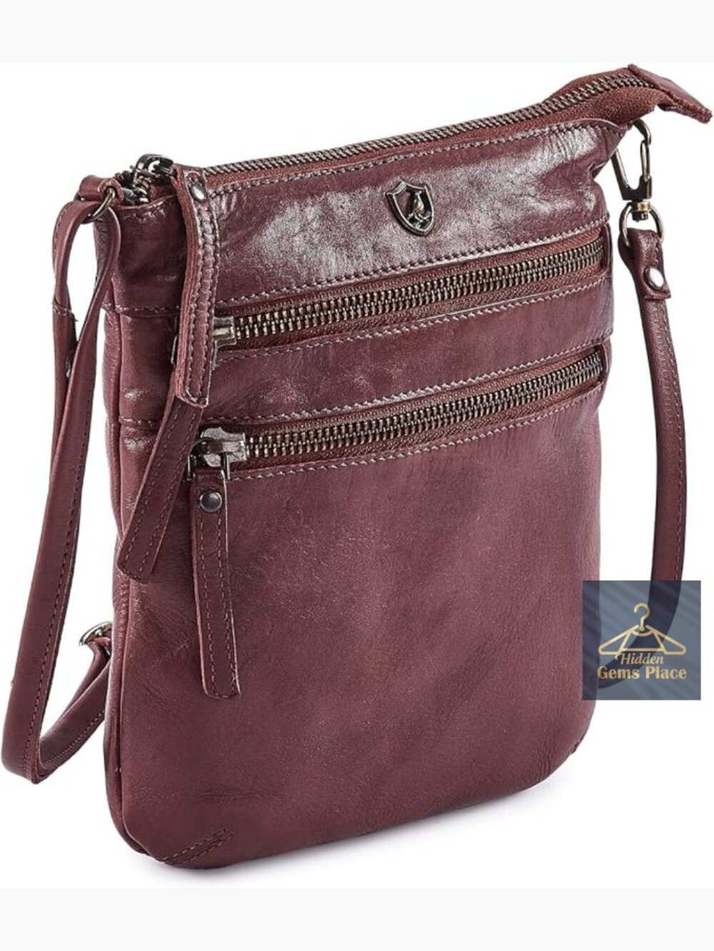 Genuine Leather Small Crossbody Bag with Zipper Pockets Travel Purse